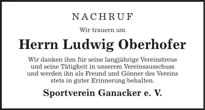 Traueranzeige Ludwig Oberhofer