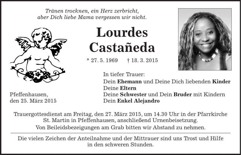 Traueranzeige Lourdes Gastaneda