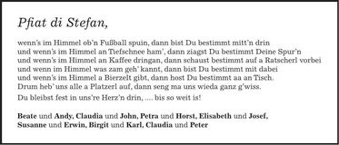 Traueranzeige Stefan Bielmeier