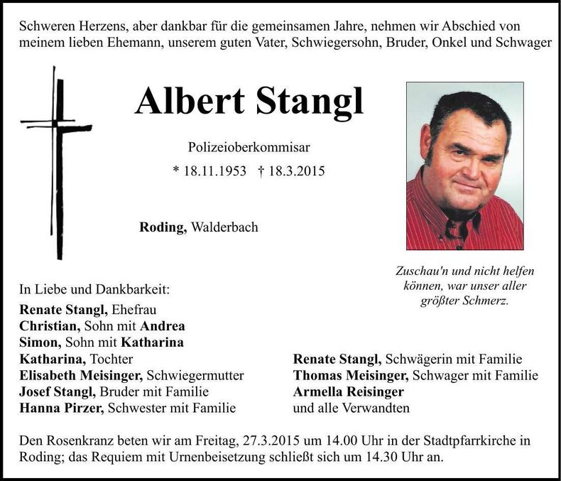 Traueranzeige Albert Stangl