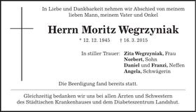 Traueranzeige Moritz Werzyniak