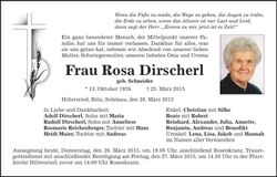 Traueranzeige Rosa Dirscherl