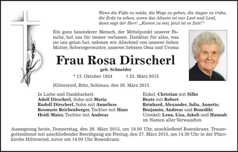 Traueranzeige Rosa Dirscherl