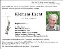 Traueranzeige Klemens Hecht