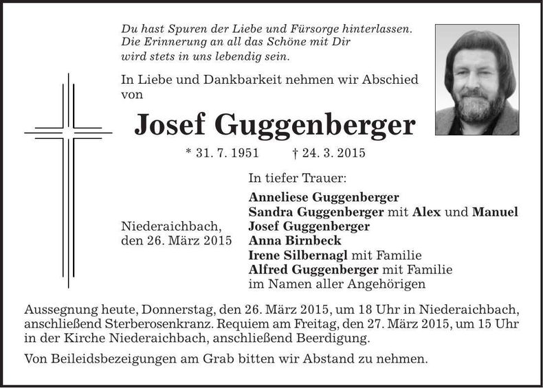 Traueranzeige Josef Guggenberger