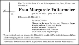 Traueranzeige Margarete Faltermeier