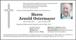 Traueranzeige Arnold Ostermayer