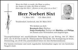 Traueranzeige Norbert Sixt