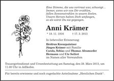 Traueranzeige Anni Krämer