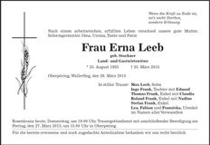 Traueranzeige Erna Leeb