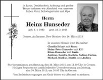 Traueranzeige Heinz Hunseder