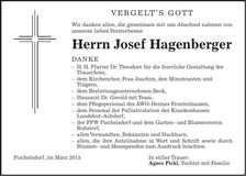 Traueranzeige Josef Hagenberger