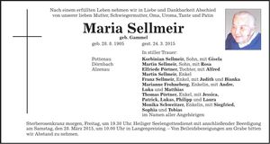 Traueranzeige Maria Sellmeir