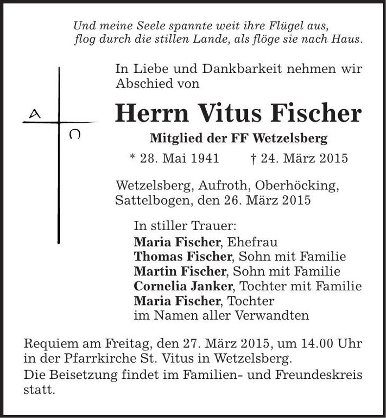 Traueranzeige Vitus Fischer