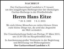 Traueranzeige Hans Eitze