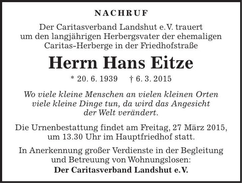 Traueranzeige Hans Eitze