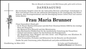 Traueranzeige Maria Brunner