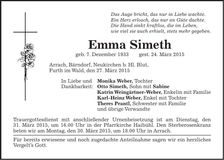 Traueranzeige Emma Simeth