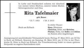 Traueranzeige Rita Tafelmaier