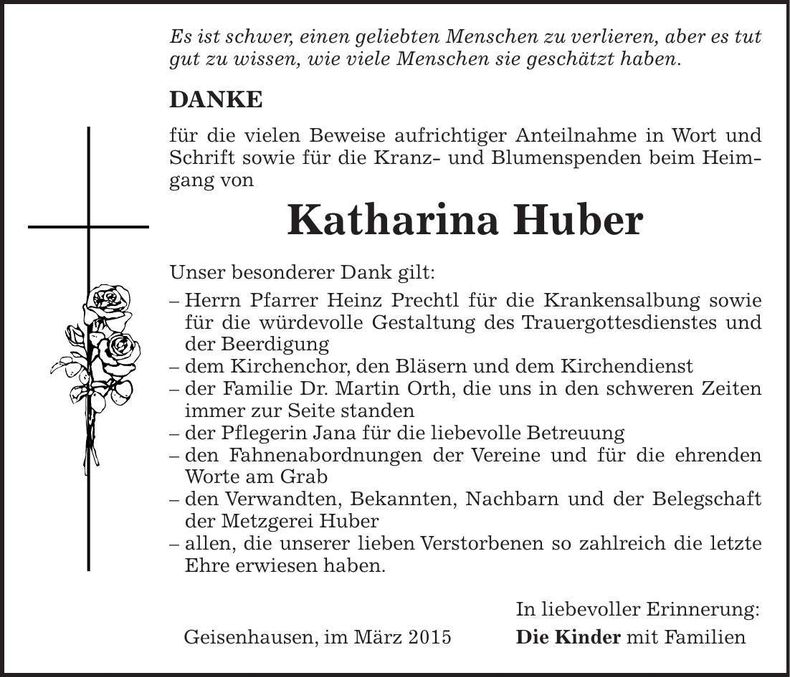 Traueranzeige Katharina Huber