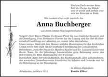 Traueranzeige Anna Buchberger