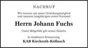 Traueranzeige Johann Fuchs
