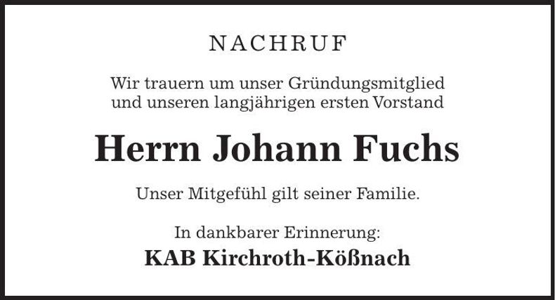 Traueranzeige Johann Fuchs