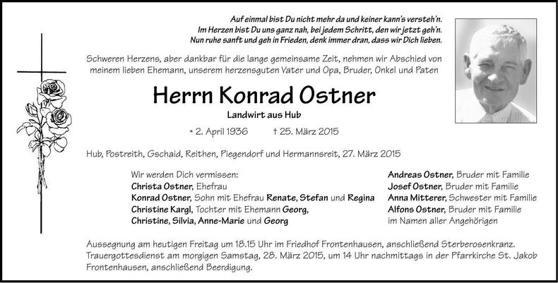 Traueranzeige Konrad Ostner