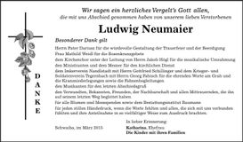 Traueranzeige Ludwig Neumaier