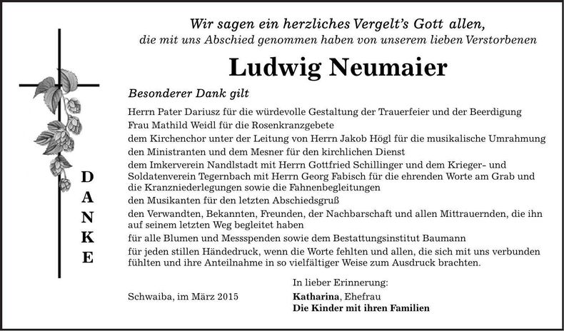 Traueranzeige Ludwig Neumaier