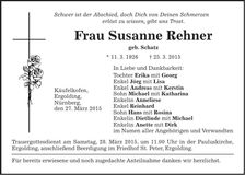 Traueranzeige Susanne Rehner