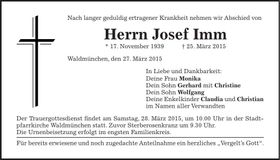 Traueranzeige Josef Imm