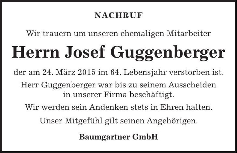 Traueranzeige Josef Guggenberger