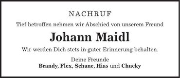 Traueranzeige Johann Maidl