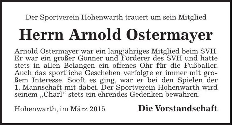 Traueranzeige Arnold Ostermayer