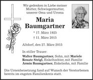 Traueranzeige Maria Baumgartner