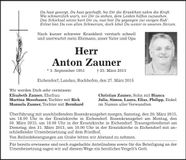 Traueranzeige Anton Zauner