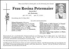 Traueranzeige Rosina Petermaier