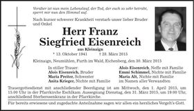 Traueranzeige Franz Siegfried Eisenreich