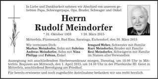 Traueranzeige Rudolf Meindorfer