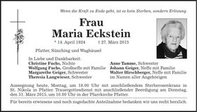 Traueranzeige Maria Eckstein