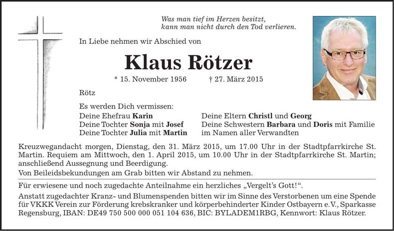 Traueranzeige Klaus Rötzer