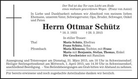 Traueranzeige Ottmar Schütz