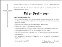 Traueranzeige Peter Sedlmeyere