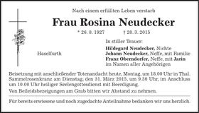 Traueranzeige Rosina Neudecker