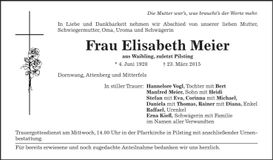 Traueranzeige Elisabeth Meier