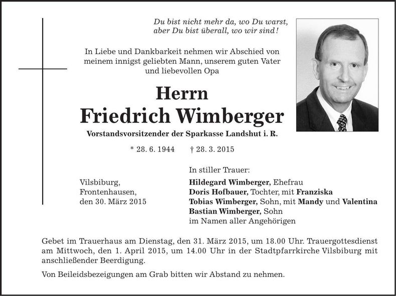 Traueranzeige Friedrich Wimberger