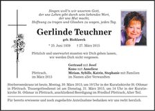 Traueranzeige Gerlinde Teuchner