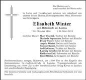 Traueranzeige Elisabeth Winter