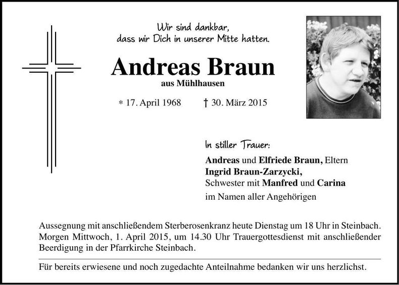 Traueranzeige Andreas Braun
